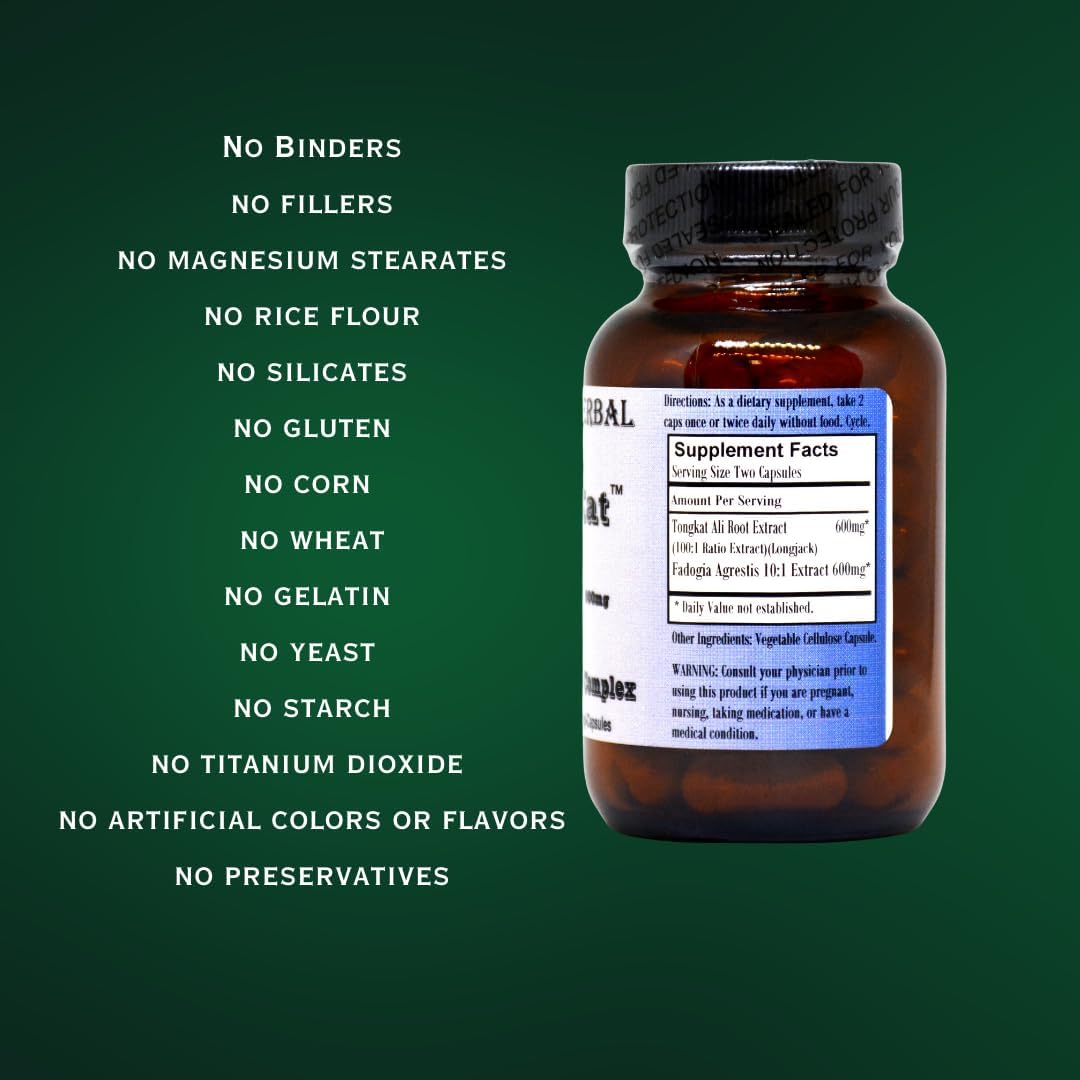 Natural Herbal Elixirs for Athletic Performance | Fad-Kat Fadogia Agrestis & Tongkat Ali | 600mg | Potent Extract | 60 Capsules