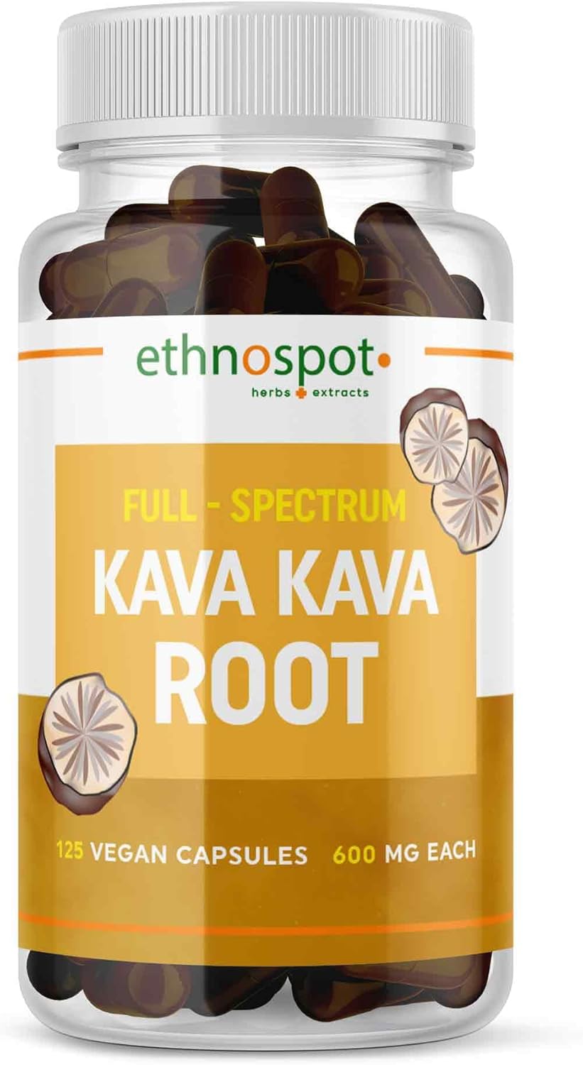 Natural Herbal Kava Extract Capsules for Relaxation and Mood Balance - Non-Habit Forming, Gluten-Free Supplement - 125 Vegan Capsules