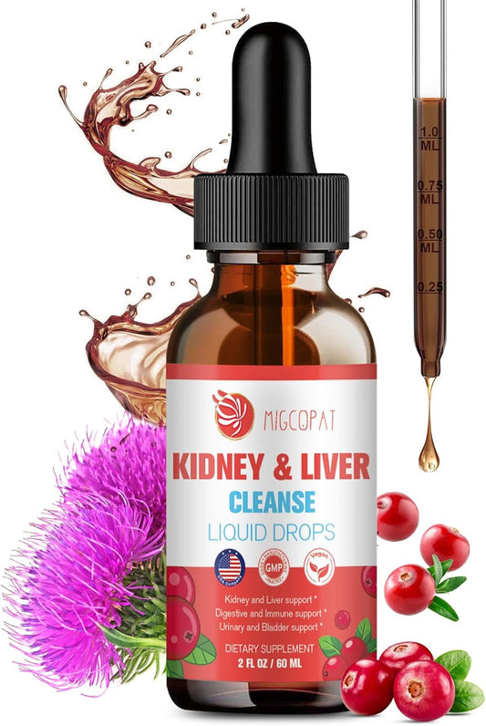 Natural Herbal Kidney and Liver Cleanse Drops with Milk Thistle, Cranberry, Artichoke - 60ml