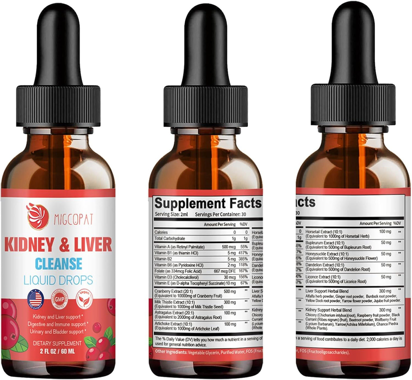 Natural Herbal Kidney and Liver Cleanse Drops with Milk Thistle, Cranberry, Artichoke - 60ml