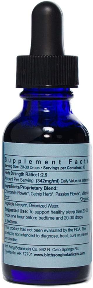 Natural Herbal Sleep Aid Tincture with Valerian Root and Chamomile - 1oz Bottle by Birth Song Botanicals