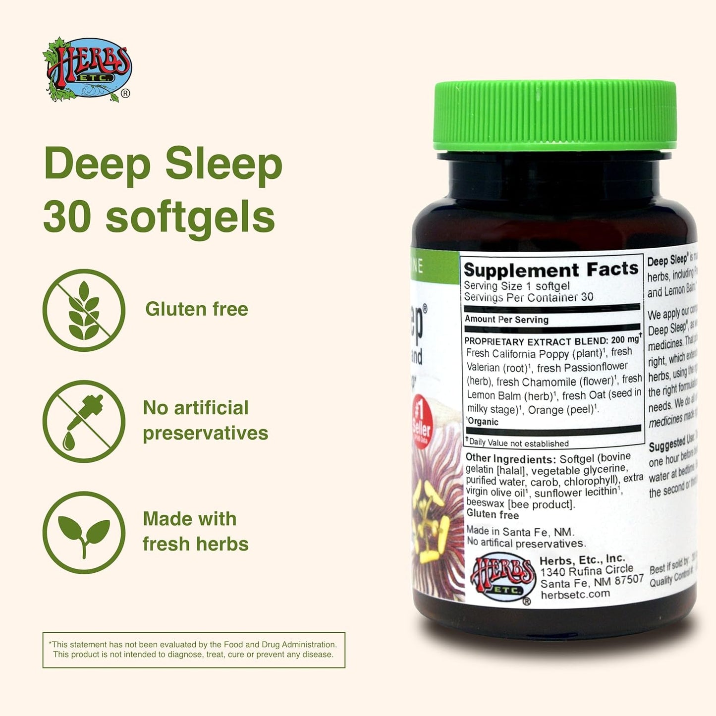Natural Herbal Sleep Support Supplement with Passionflower, Chamomile, and Lemon Balm - 30 Softgels for Restful Sleep