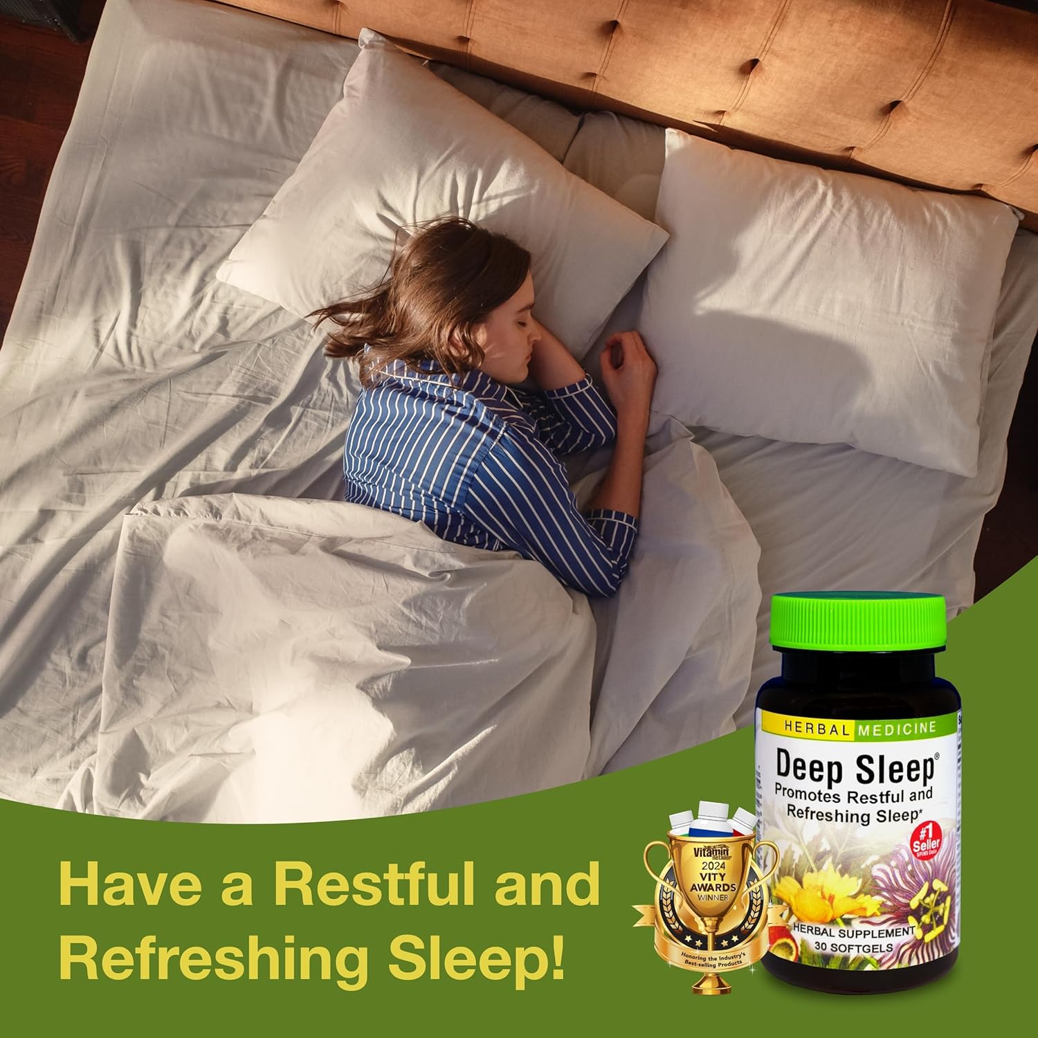 Natural Herbal Sleep Support Supplement with Passionflower, Chamomile, and Lemon Balm - 30 Softgels for Restful Sleep