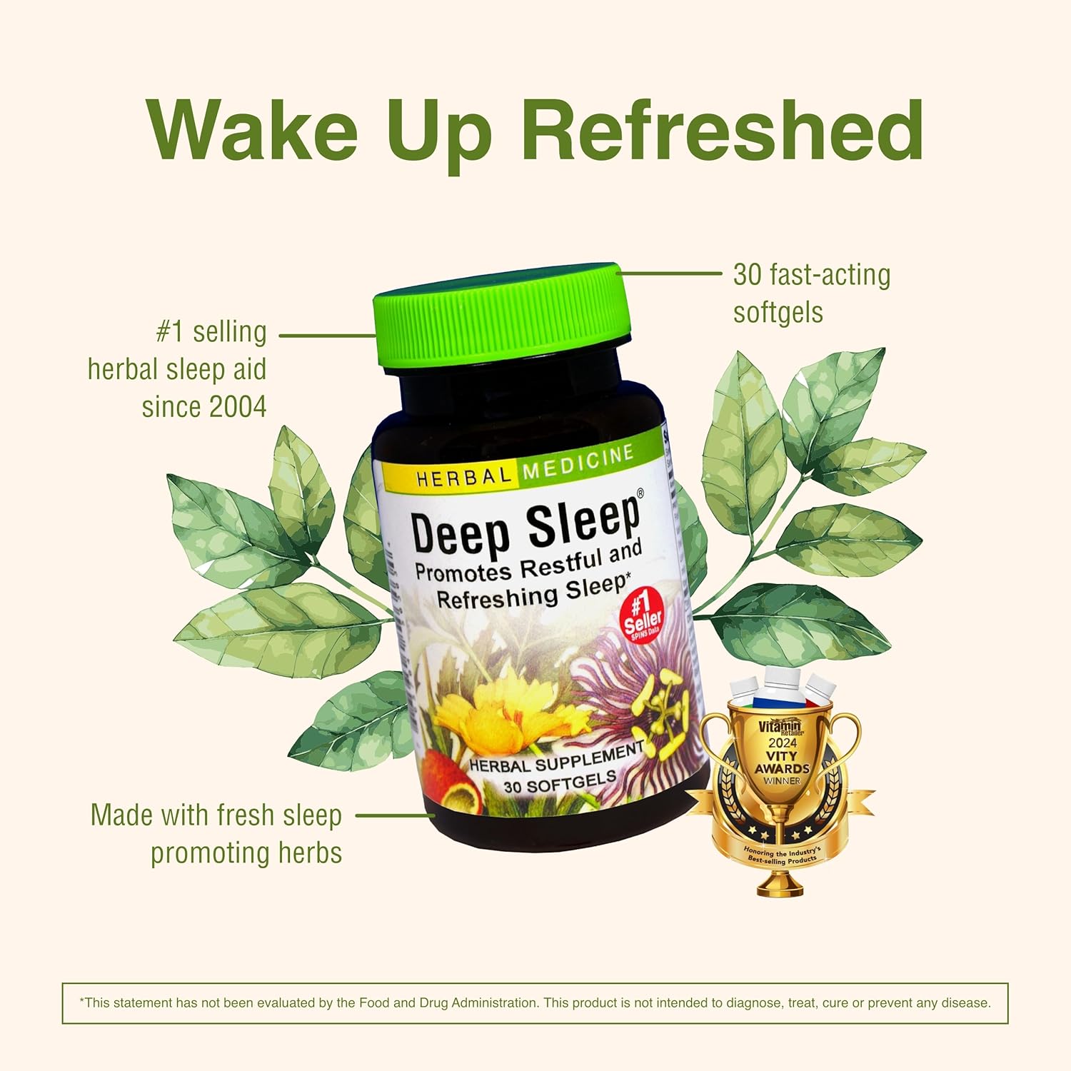 Natural Herbal Sleep Support Supplement with Passionflower, Chamomile, and Lemon Balm - 30 Softgels for Restful Sleep