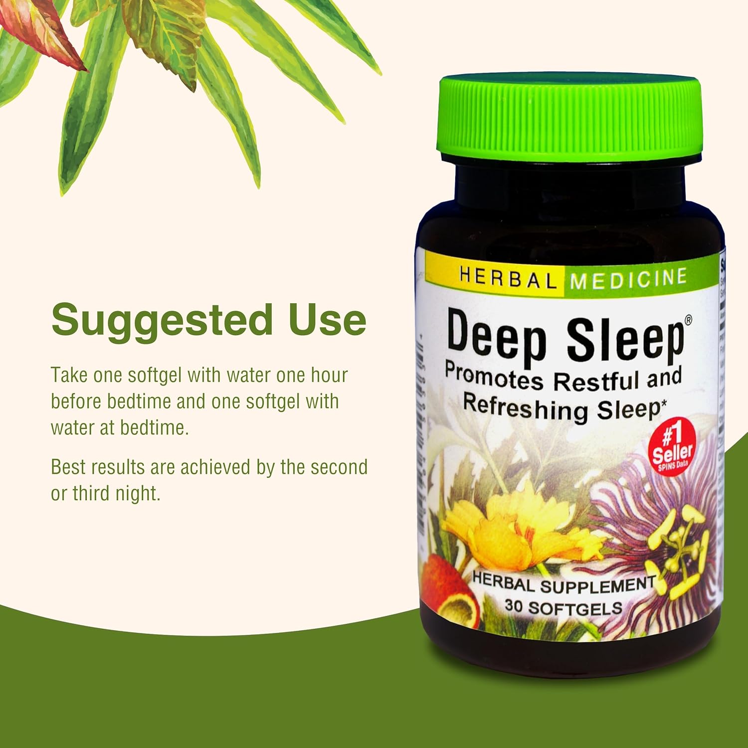 Natural Herbal Sleep Support Supplement with Passionflower, Chamomile, and Lemon Balm - 30 Softgels for Restful Sleep