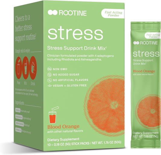 Natural Herbal Stress Support Drink Mix Supplement for Energy, Mood, & Cortisol Balance - 10 Pack