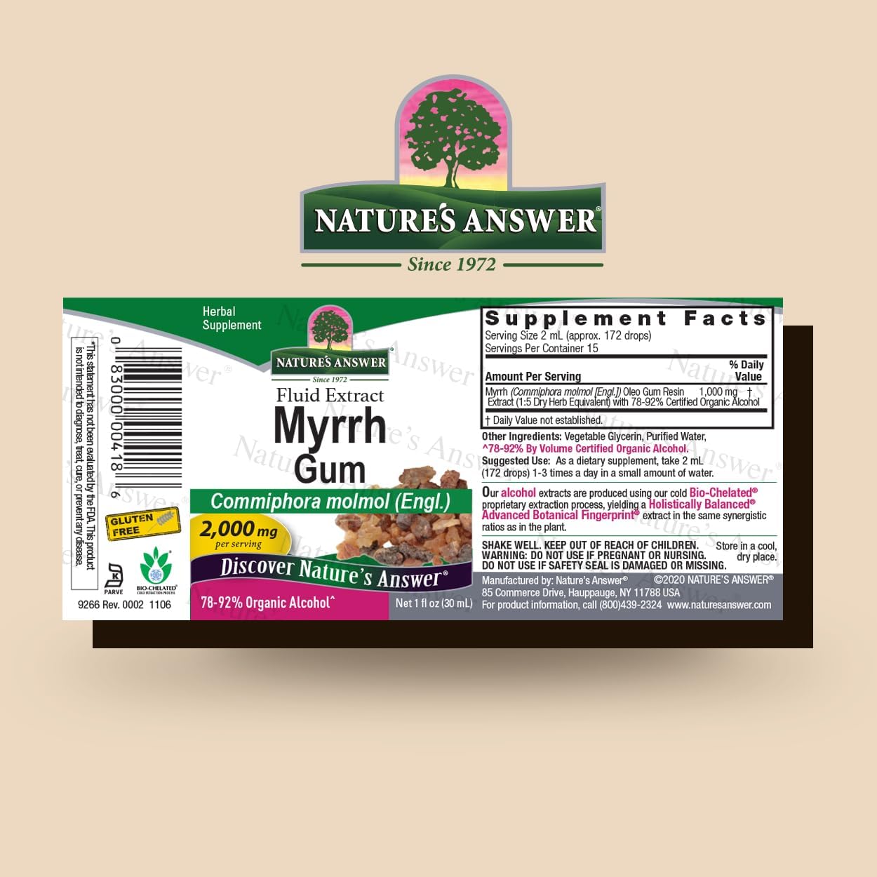 Natural Herbal Supplement: Nature's Answer Myrrh Ole Gum Resin Commiphora Molmol - 2ml (1 FL Oz) - Gluten Free - Immune Support