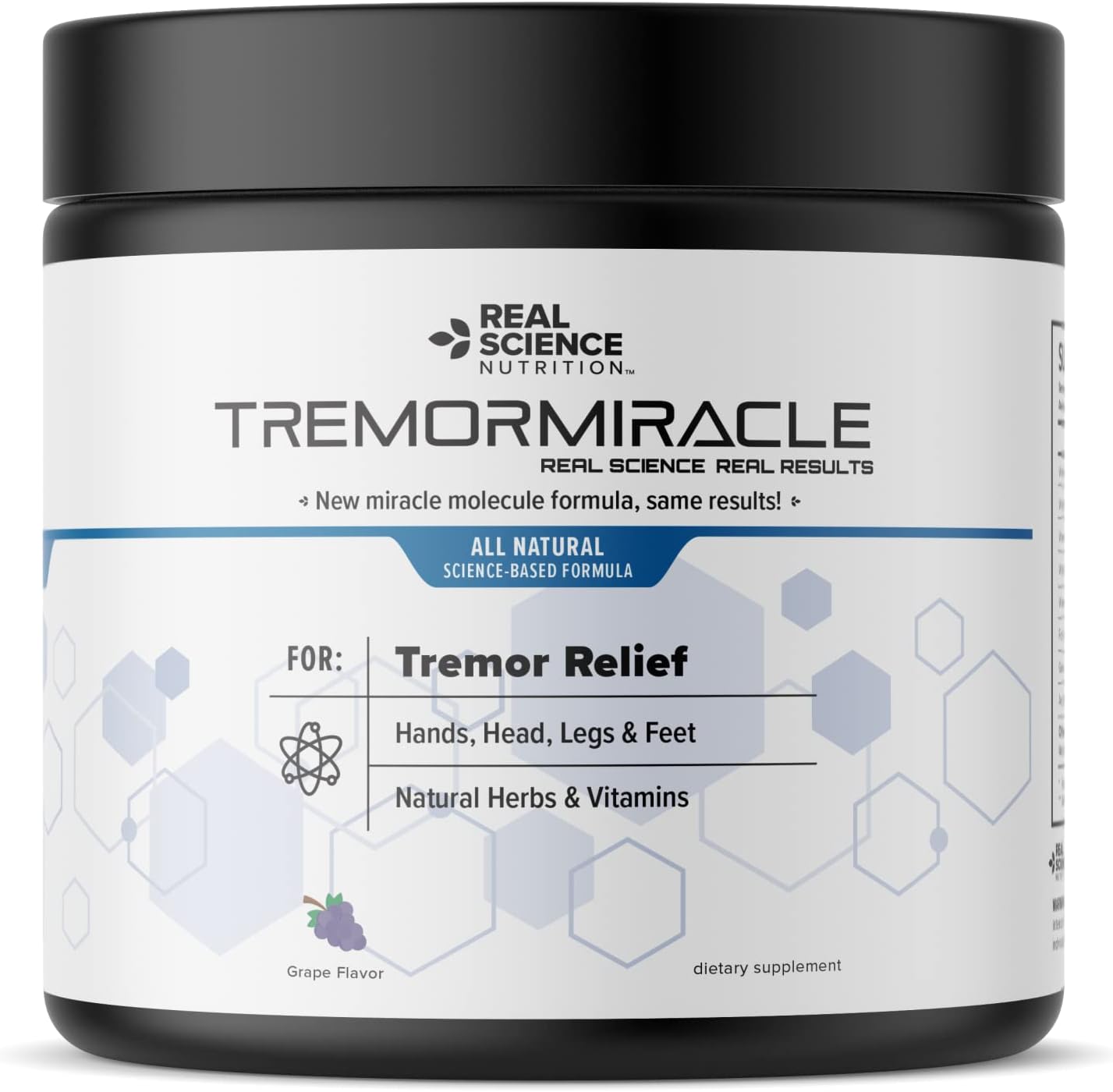 Natural Herbal Supplement Powder for Essential Tremors - Real Science Nutrition Tremor Miracle for Hands, Legs, Feet, Head - Grape Flavor (13.4 Oz)