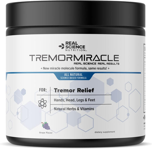 Natural Herbal Supplement Powder for Essential Tremors - Real Science Nutrition Tremor Miracle for Hands, Legs, Feet, Head - Grape Flavor (13.4 Oz)