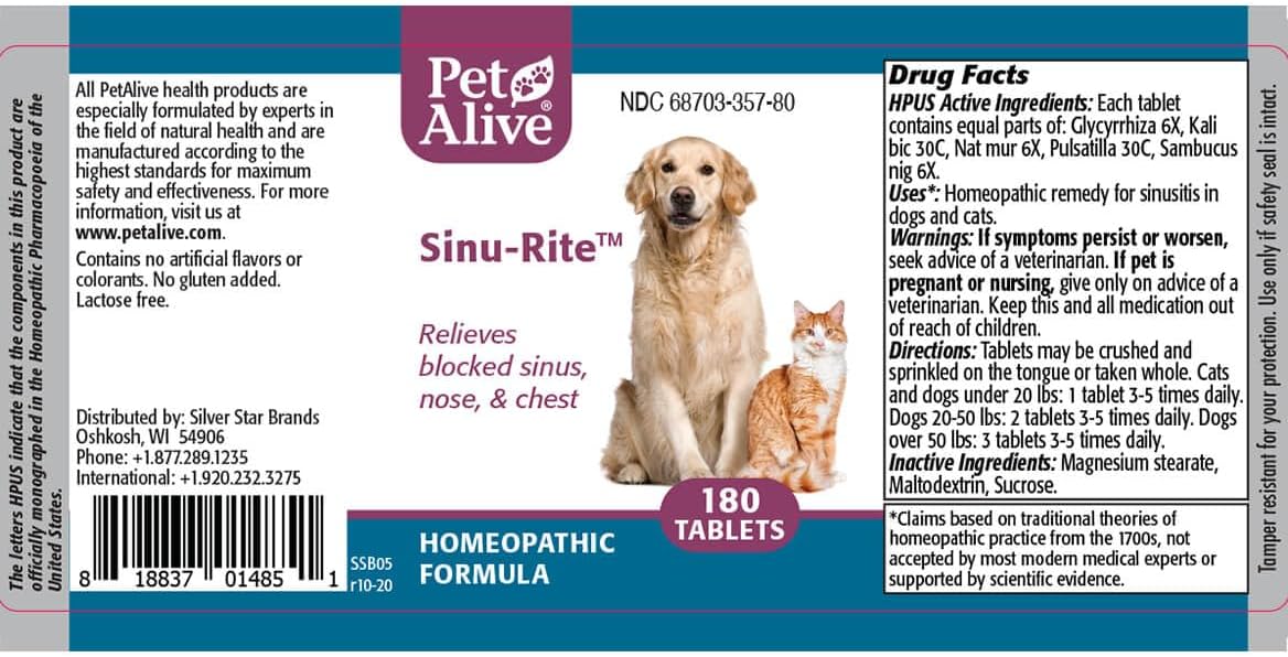 Natural Homeopathic Relief for Allergy-Related Congestion and Sinusitis in Pets - 180 Tablets