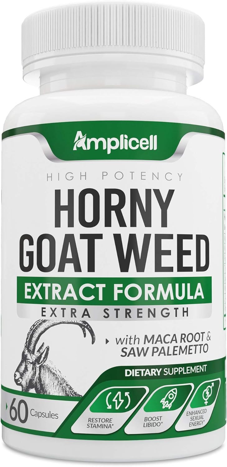 Natural Horny Goat Weed Pills with L Arginine, Tongkat Ali, Ginseng & Maca - Male & Female Enhancement - Mood & Energy Boost - 60 Capsules