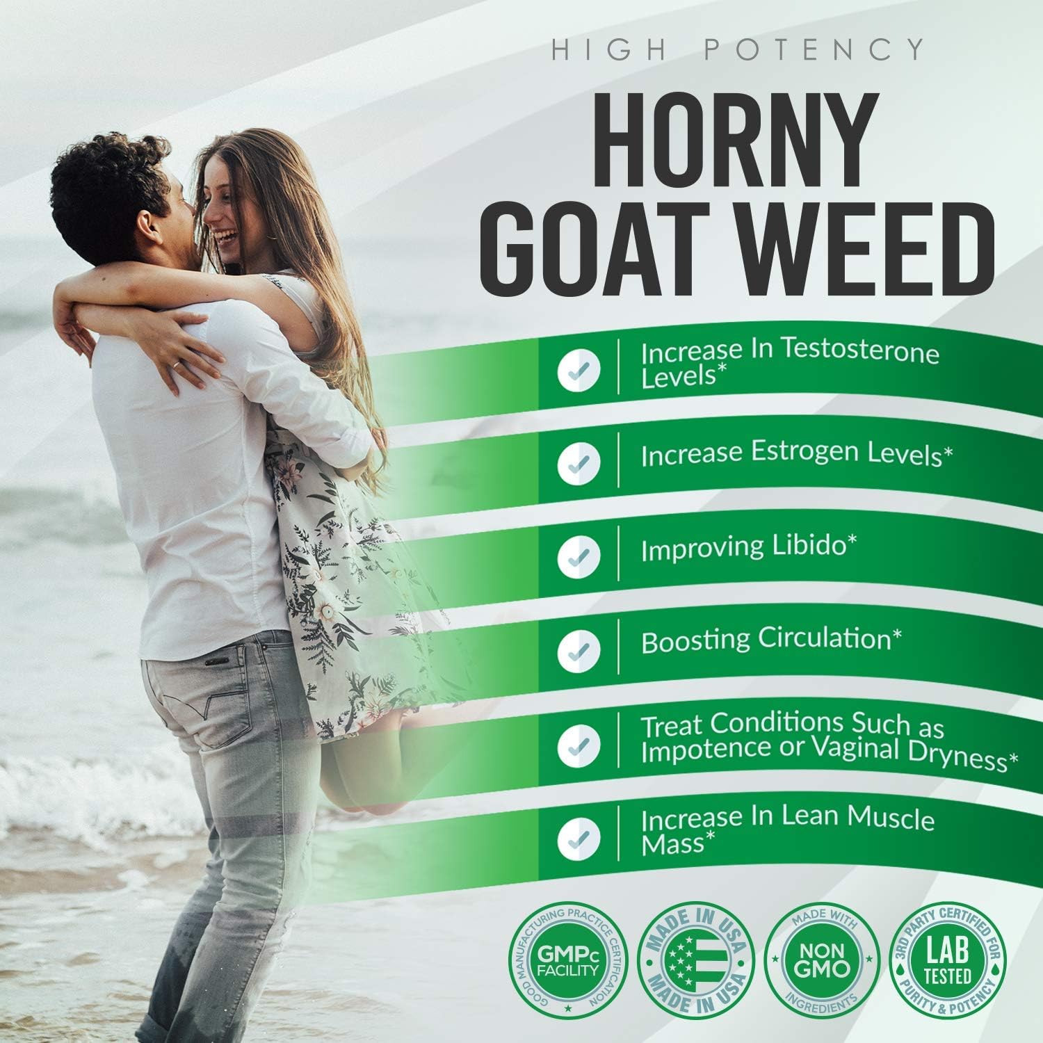 Natural Horny Goat Weed Pills with L Arginine, Tongkat Ali, Ginseng & Maca - Male & Female Enhancement - Mood & Energy Boost - 60 Capsules