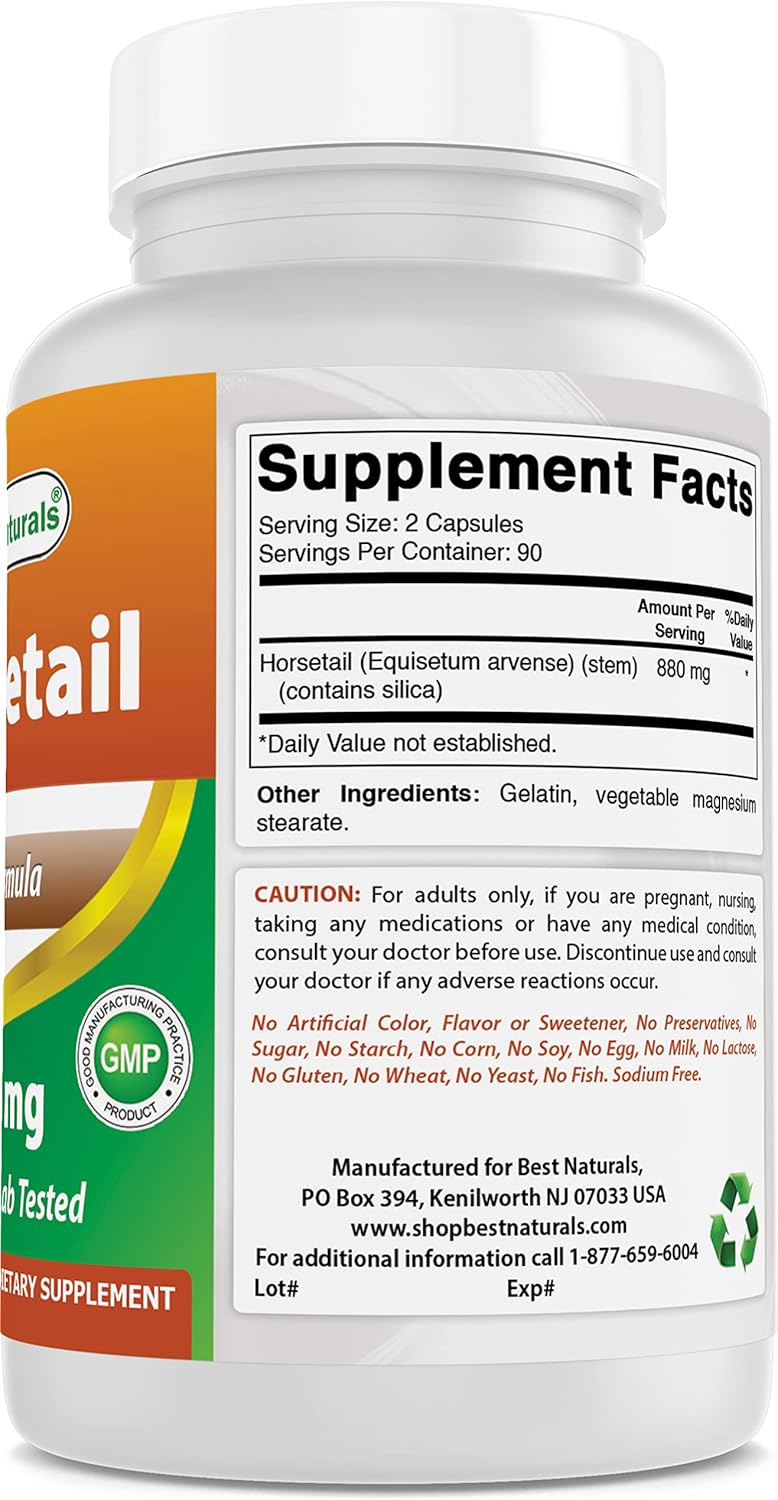 Natural Horsetail Supplement 440 mg - 360 Capsules for Hair, Skin, and Nails Support