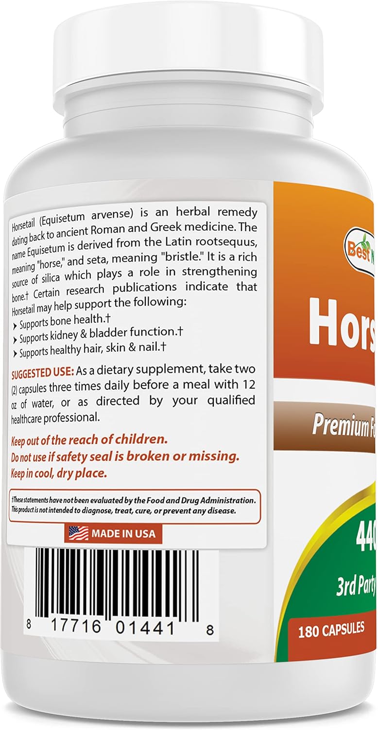 Natural Horsetail Supplement 440 mg - 360 Capsules for Hair, Skin, and Nails Support