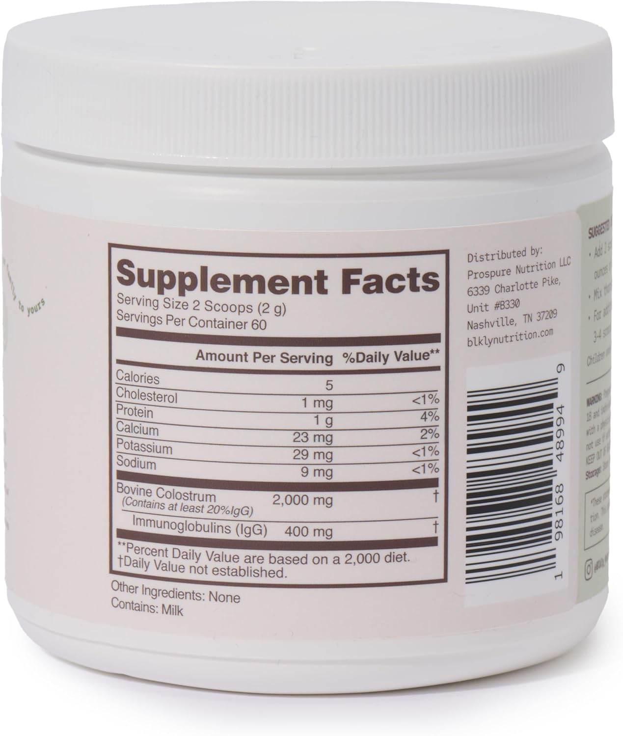 Natural IgG Colostrum Powder for Gut Health, Immune Support, & Muscle Recovery - 60 Servings
