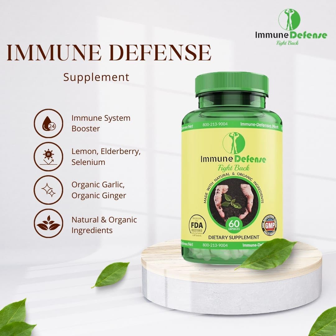 Natural Immune Support Supplement with Vitamin C, D, Elderberry, Garlic, Ginger, Lemon - 60 Capsules