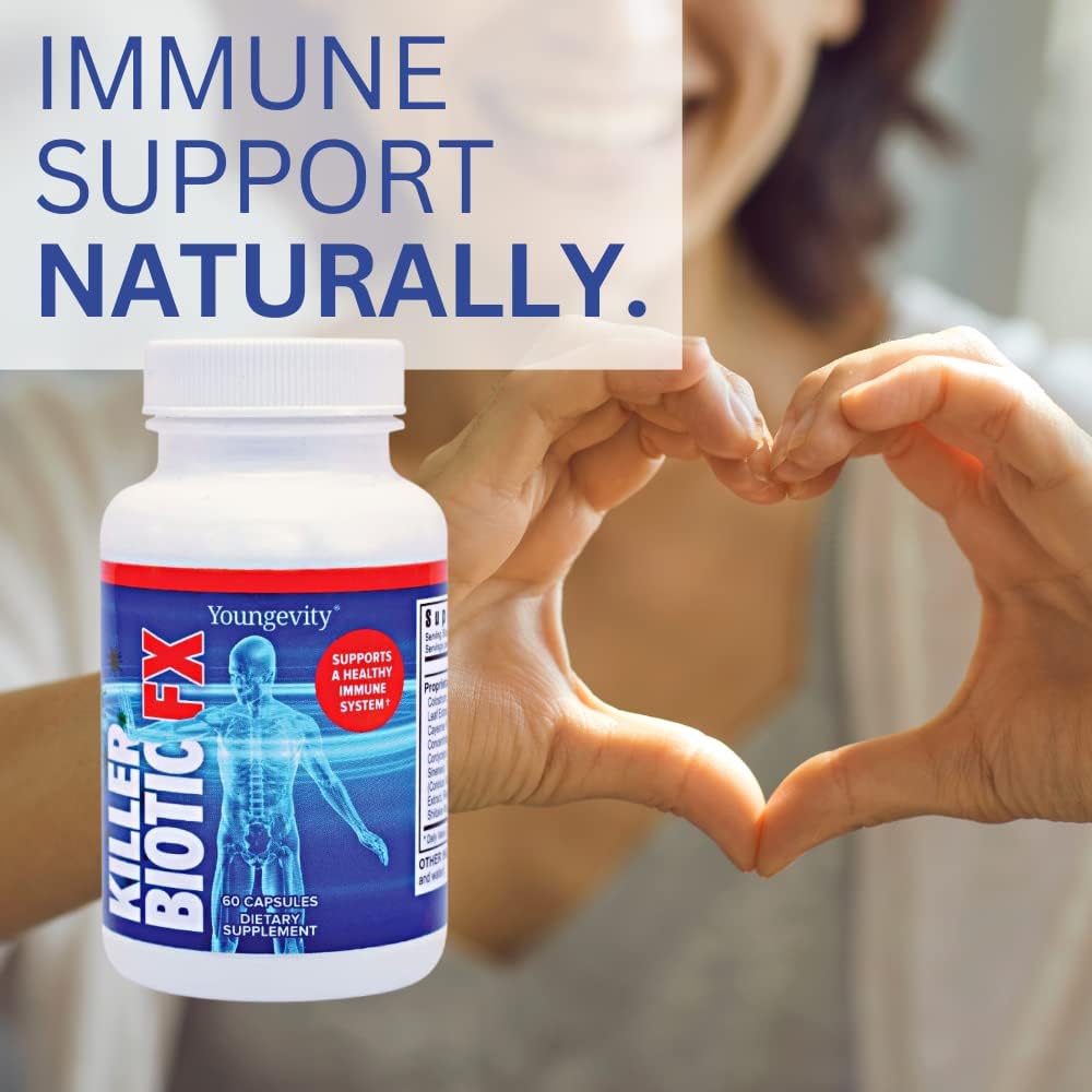Natural Immune System Support with Bee Propolis, Mushrooms & Colostrum | Youngevity Killer Biotic FX Capsules - 60 Count