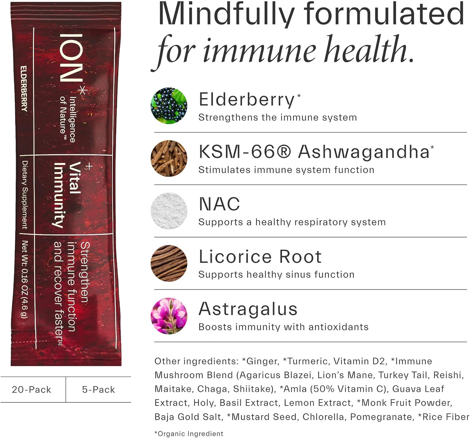 Natural Immune System Support with ION* Intelligence of Nature - Vegan, Gluten Free, No Sugar Added - 20 Packets