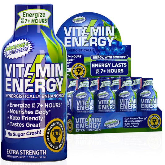 Natural Immunity Formula Energy Drink Shots | Blue Raspberry Flavor | Boost Energy & Support Immune System | Sugar & Carb-Free | 24 Ct Box