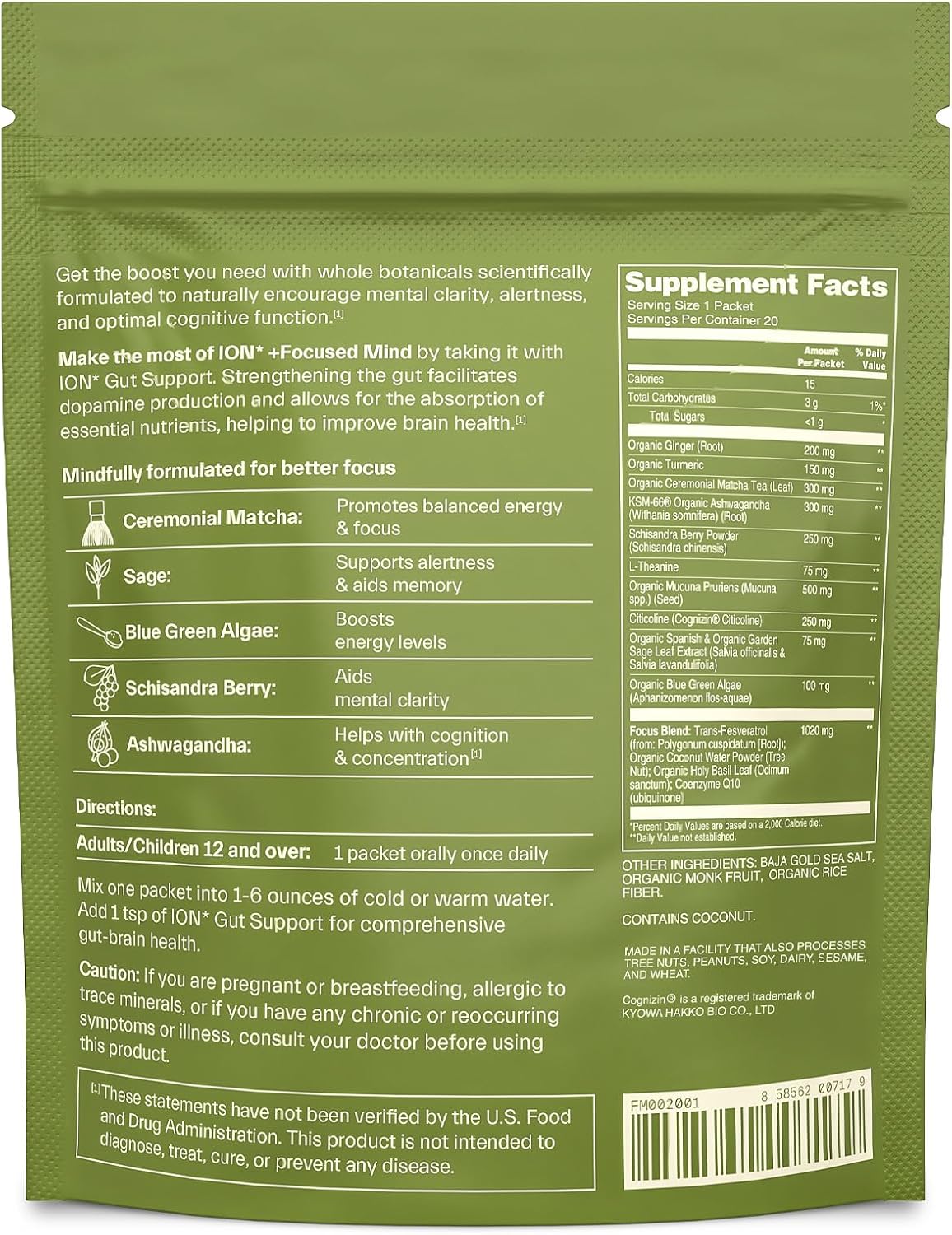 Natural Intelligence + Cognitive Enhancement | Boost Mental Energy & Alertness | Vegan & Gluten-Free | 20 Packets