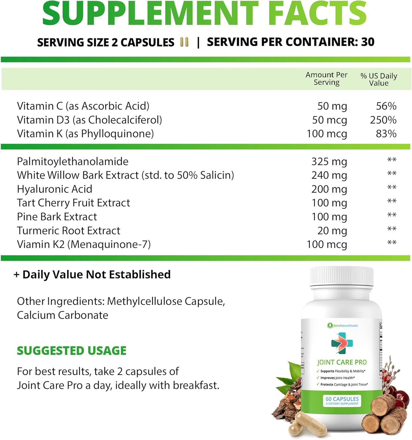 Natural Joint Support Supplement with Hyaluronic Acid, Turmeric, and Vitamins for Healthy Joints - 60 Capsules