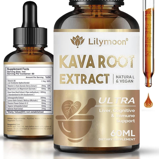 Natural Kava Root Extract Drops for Relaxation - Cognitive & Immune Support - Vegan & Non-GMO