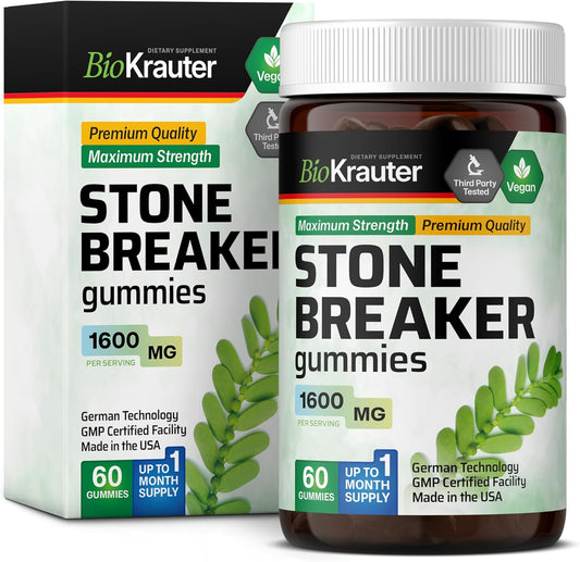 Natural Kidney & Gallbladder Cleanse Gummies - 1600mg Strength - 60 Vegan Chews - BIO KRAUTER Chanca Piedra Stone Breaker Supplement