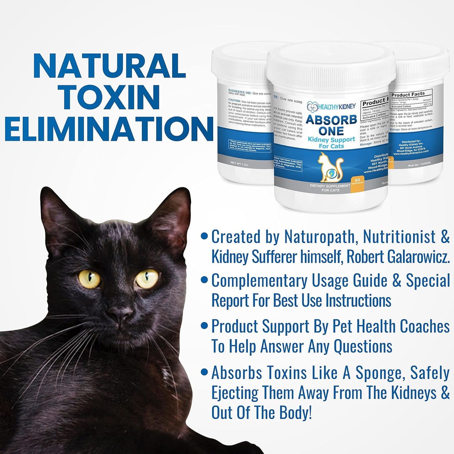 Natural Kidney Support Supplement for Cats - Vet-Formulated Feline Kidney Cleanse for Normal Kidney Function. Compatible with Any Cat Diet. 60 Servings of 1/8 TSP per Day.