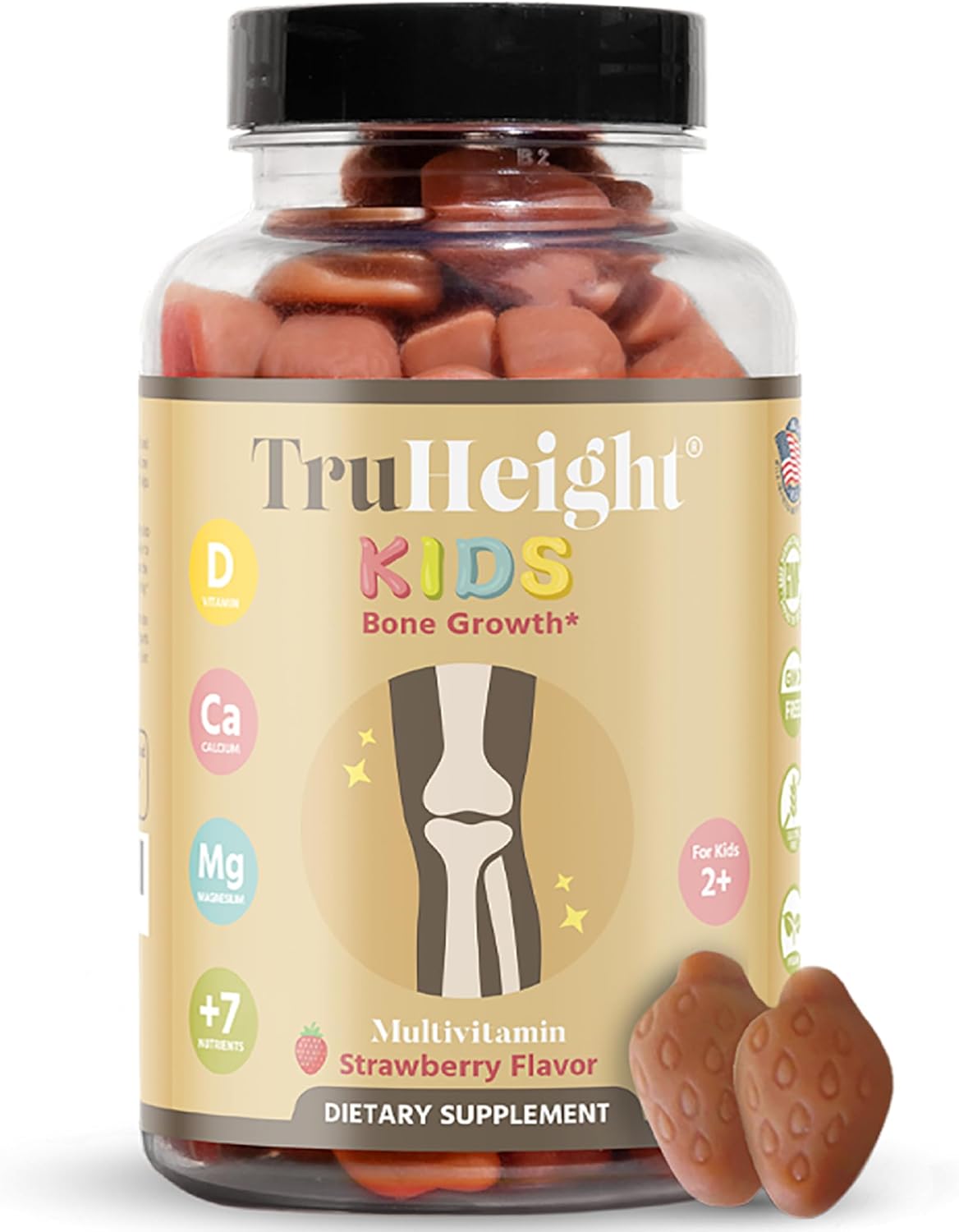 Natural Kids Bone Growth Gummies with Vitamin D, Calcium, K2, and Magnesium - Pediatrician-Endorsed Kids Multivitamin for Growth & Development - Ages 2+