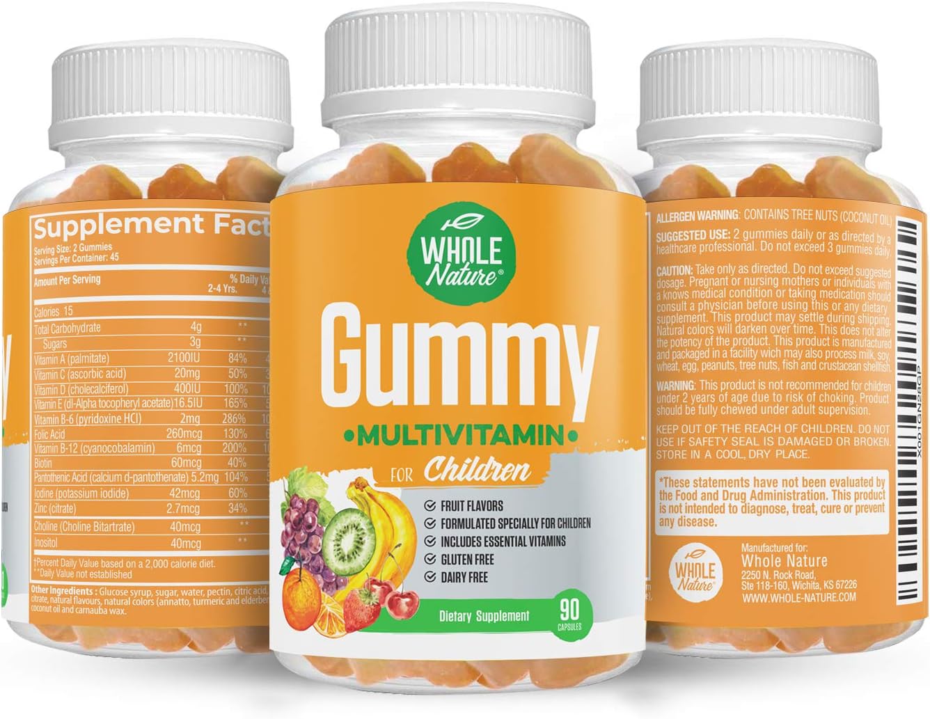 Natural Kids Gummy Multivitamin - 90 Gummies, Daily Essentials Children's Vitamins & Minerals, Fruit Flavor, No Artificial Sugar - Dairy & Gluten Free for Overall Wellness