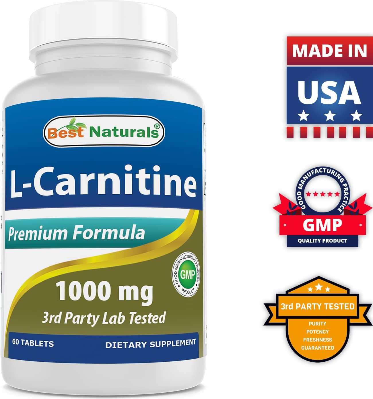 Natural L-Carnitine 1000mg Tablets - Pack of 2 (60 Count Each) - Top Quality Supplement for Energy Boost and Weight Management