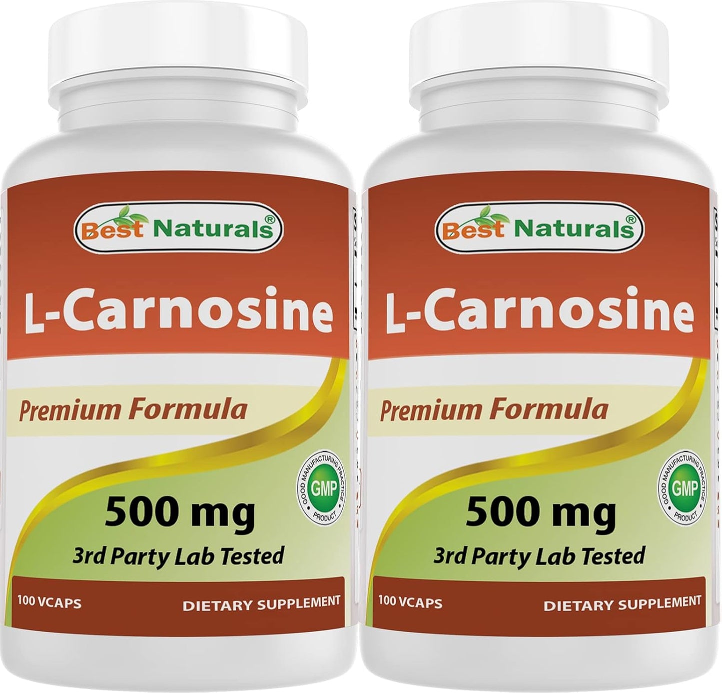 Natural L-Carnosine 500 mg - 200 Vcaps - Pack of 2 - Premium Quality Supplement