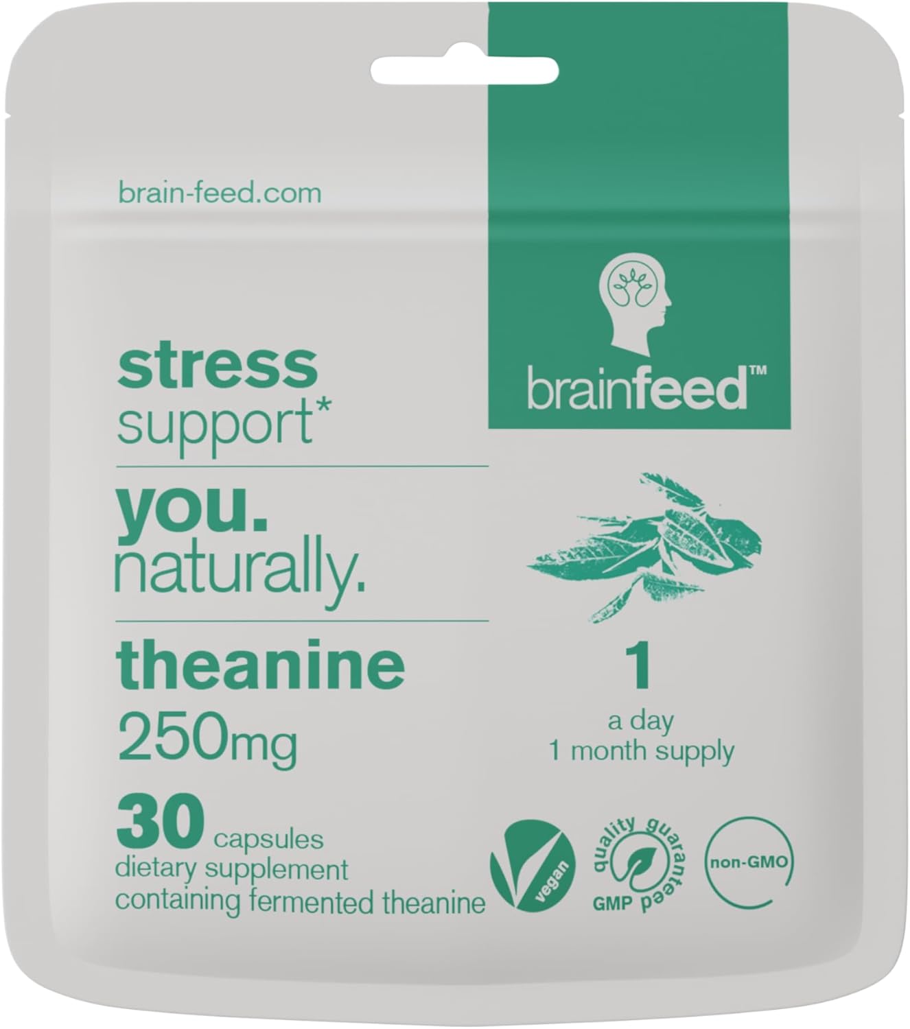 Natural L Theanine Capsules - 250mg Isolated Powder from Green Tea | GABA Support for Relaxation | Vegan - 30 Capsules