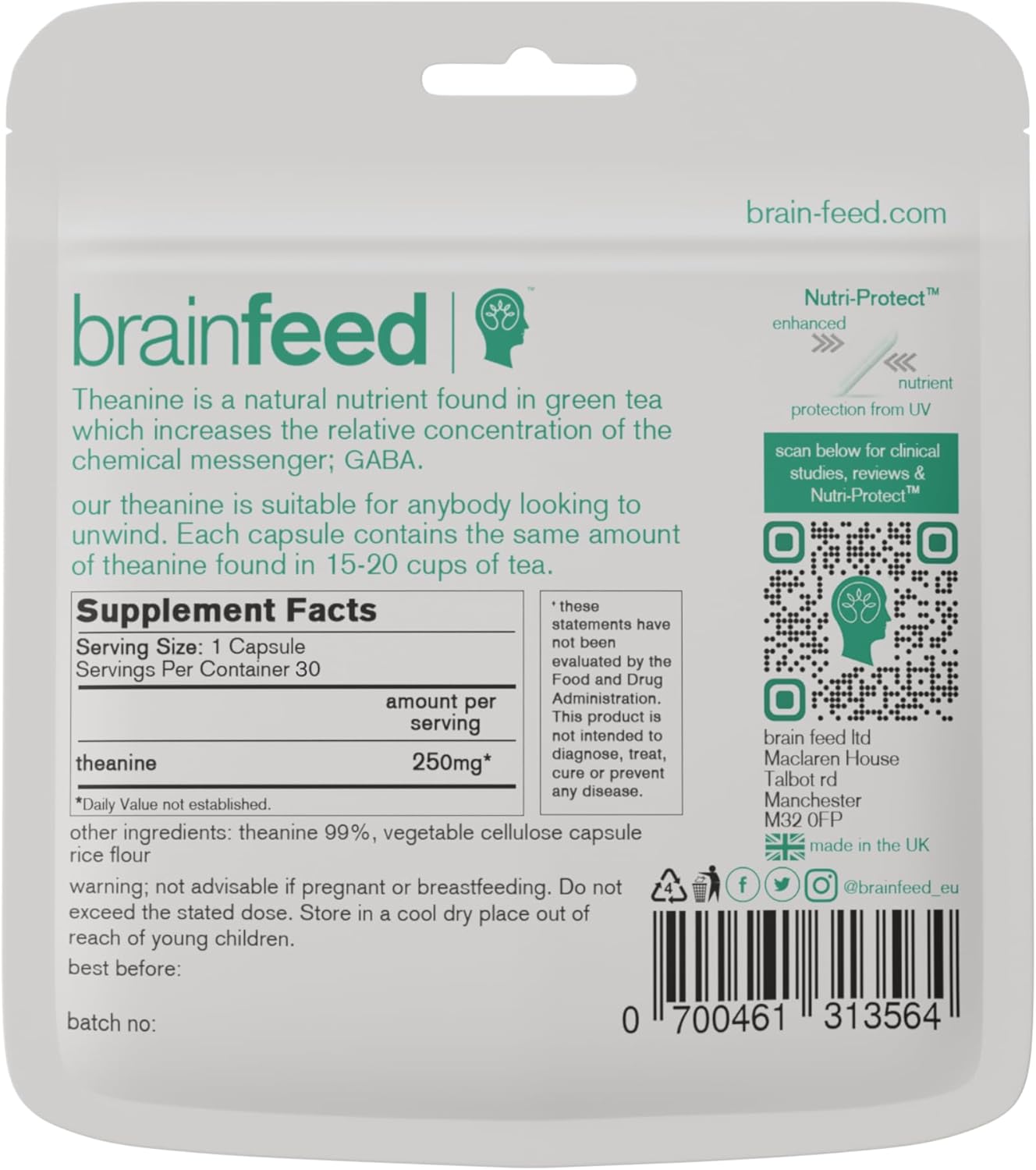 Natural L Theanine Capsules - 250mg Isolated Powder from Green Tea | GABA Support for Relaxation | Vegan - 30 Capsules