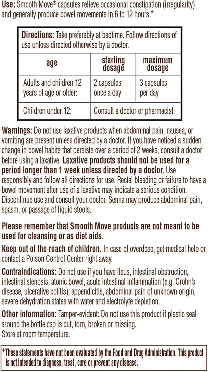 Natural Laxative: Traditional Medicinals Smooth Move Senna Capsules, 50 Count