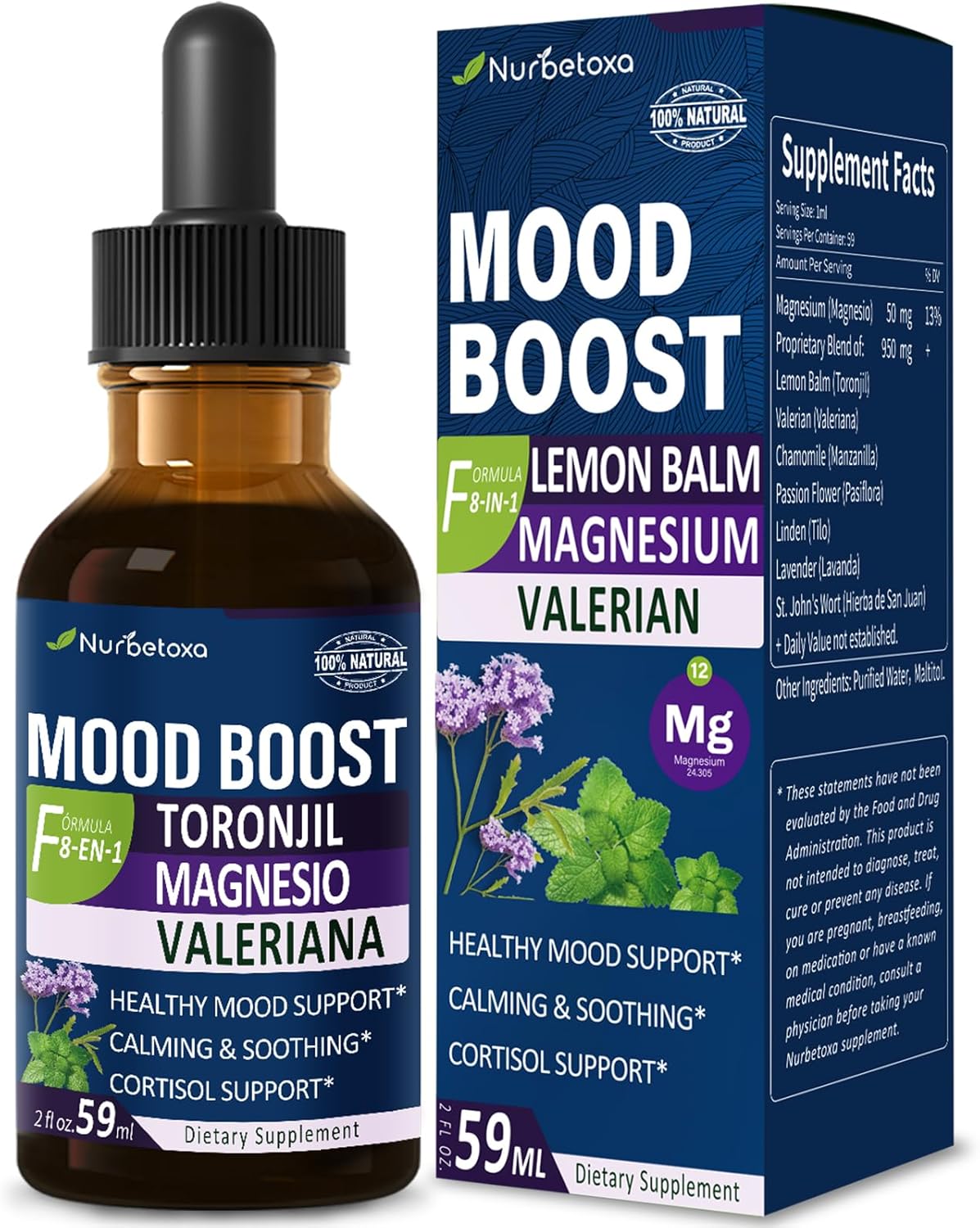 Natural Lemon Balm and Valerian Drops for Sleep and Anxiety Relief with Magnesium Citrate - Mood Boost, Cortisol Balance, Relaxation Support - 2oz