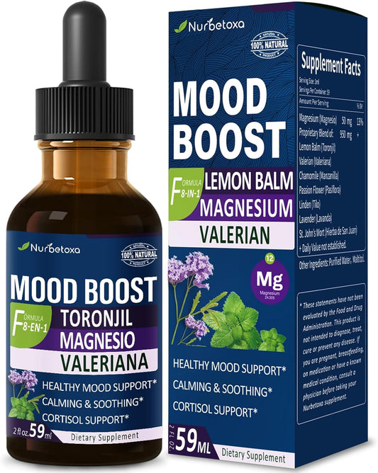 Natural Lemon Balm and Valerian Drops for Sleep and Anxiety Relief with Magnesium Citrate - Mood Boost, Cortisol Balance, Relaxation Support - 2oz