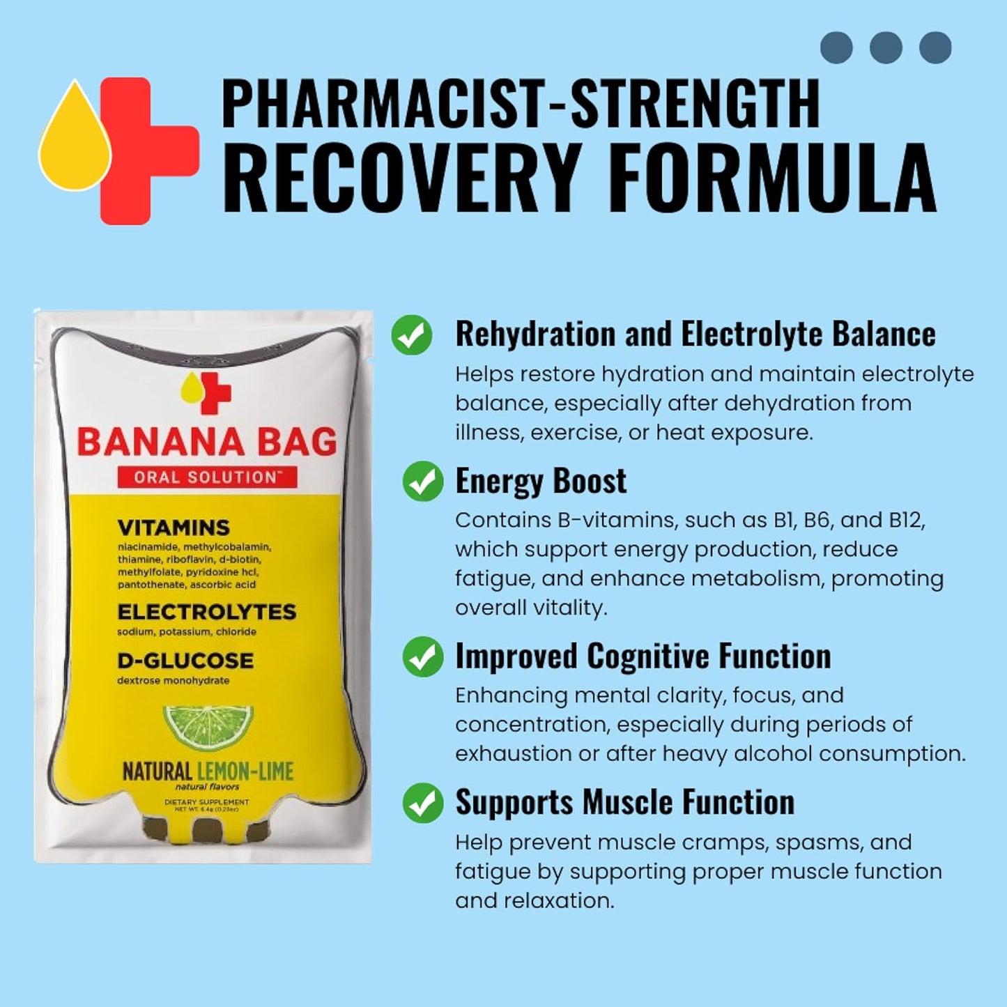 Natural Lemon-Lime Banana Bag Recovery Packets - 30 Packets for Fast Energy Boost and Rehydration - Pharmacist-Formulated with Electrolytes, Vitamin C, and B-Complex - BoostGo Australia