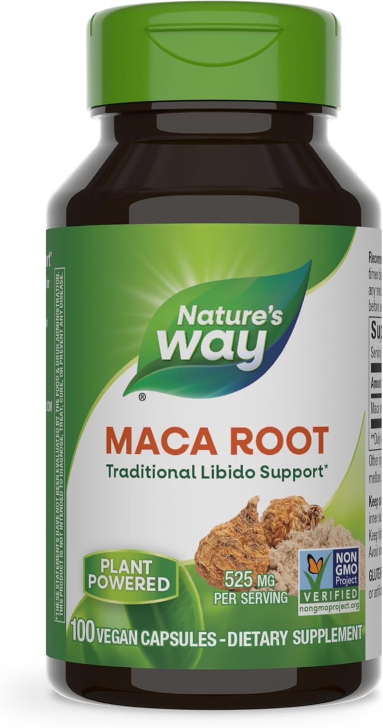 Natural Libido Support with Nature's Way Maca Root Capsules - 525 mg per Serving, Non-GMO, Vegan - 100 Capsules