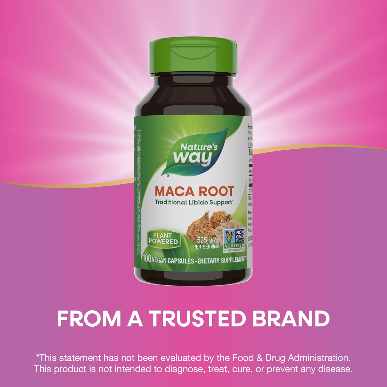 Natural Libido Support with Nature's Way Maca Root Capsules - 525 mg per Serving, Non-GMO, Vegan - 100 Capsules