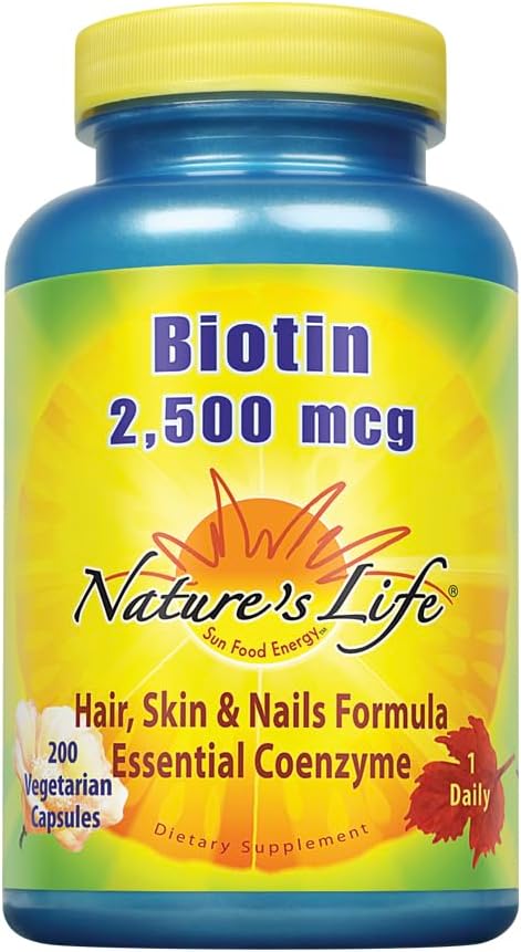Natural Life Biotin Supplement 2500mcg for Hair, Skin, Nails & Metabolism - Non-GMO - 200 Veg Caps