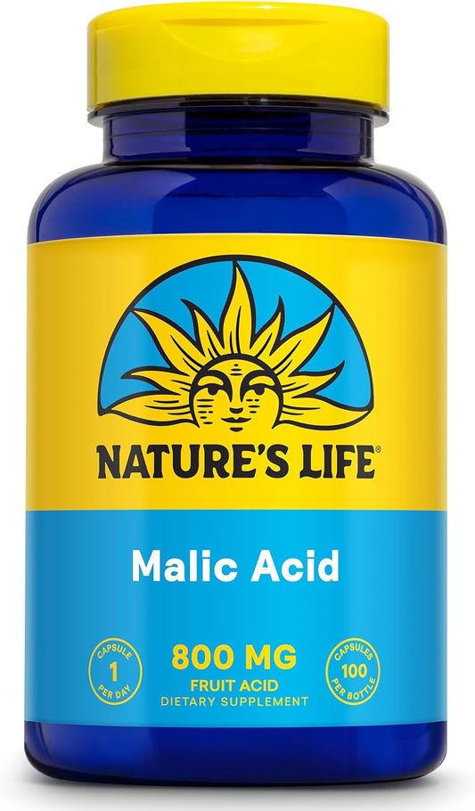 Natural Life Malic Acid 800 mg Capsules | Energy & Muscle Support | Gluten-Free, Non-GMO | 100 Count Bottle