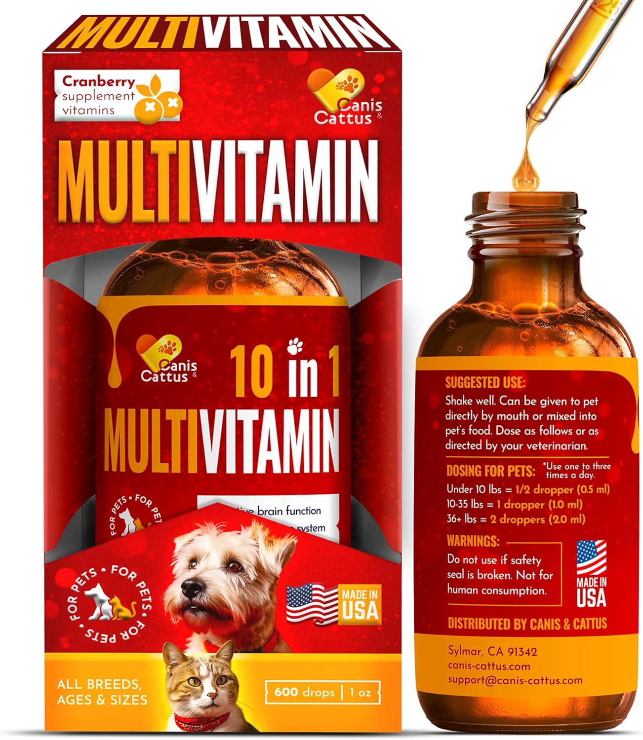 Natural Liquid Multivitamin for Dogs and Cats | Canis&Cattus Pet Vitamins | Pure Ingredients | 1 oz Bottle