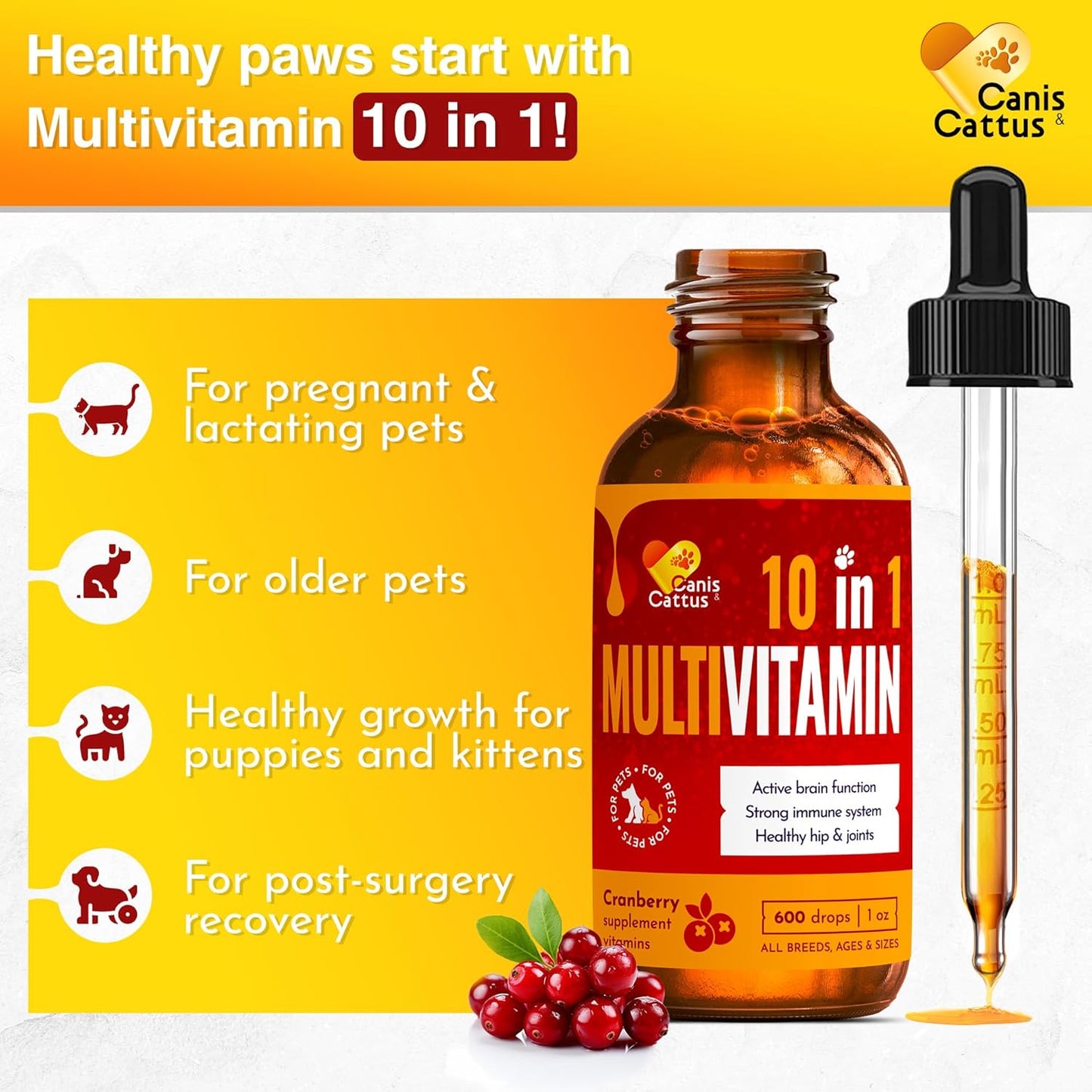 Natural Liquid Multivitamin for Dogs and Cats | Canis&Cattus Pet Vitamins | Pure Ingredients | 1 oz Bottle