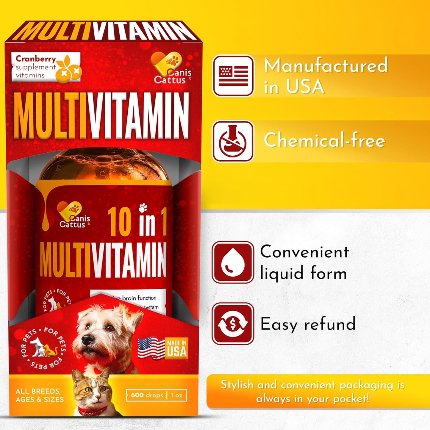 Natural Liquid Multivitamin for Dogs and Cats | Canis&Cattus Pet Vitamins | Pure Ingredients | 1 oz Bottle