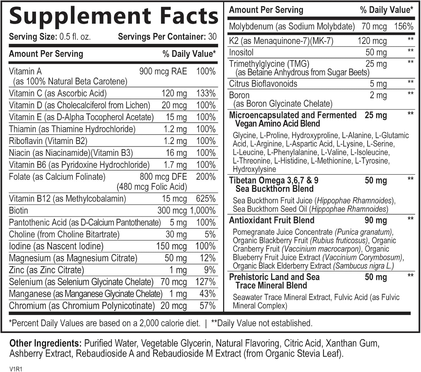 Natural Liquid Multivitamin for Women, Men, and Kids - Vegan Liquid Vitamins Supplement - Non-GMO, Gluten Free, Sugar Free - Berry Flavor - 15 Fl Oz, 30 Servings