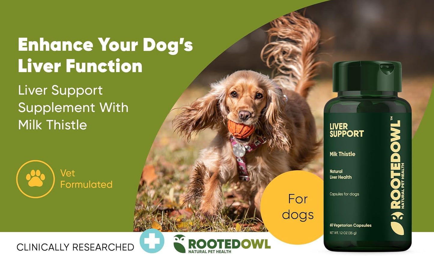 Natural Liver Health Supplement for Dogs - Rooted Owl Liver Support with Milk Thistle - 60 Vegetarian Capsules