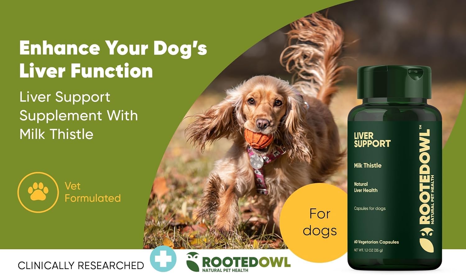 Natural Liver Health Supplement for Dogs - Rooted Owl Liver Support with Milk Thistle - 60 Vegetarian Capsules