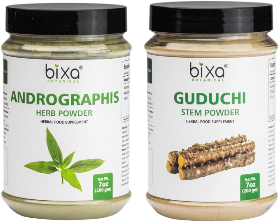 Natural Liver Support Bundle with Andrographis and Guduchi Powder - Bixa Botanical Herbal Supplement for Wellness