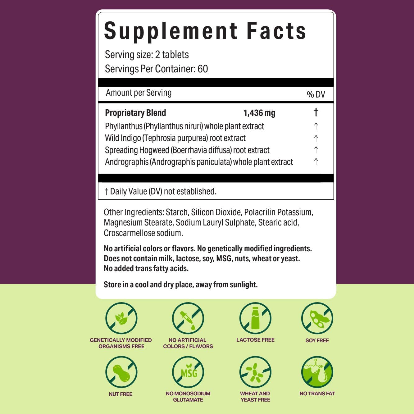 Natural Liver Support Supplement with Andrographis Paniculata, Boerrhavia Diffusa, Tephrosia Purpurea, Phyllanthus Niruri for Immune Health